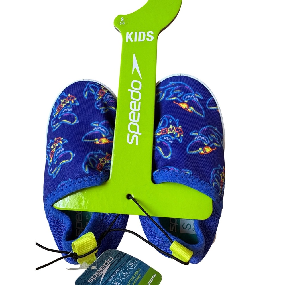 Speedo Kids Splash and Sun Bootie Navy Neon Shark Water Shoes Size S 5-6 NWT